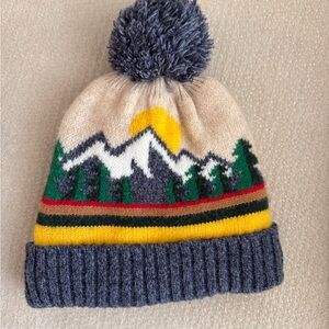 Cozy Knit Mountain Beanie for Kids - Blue and Yellow